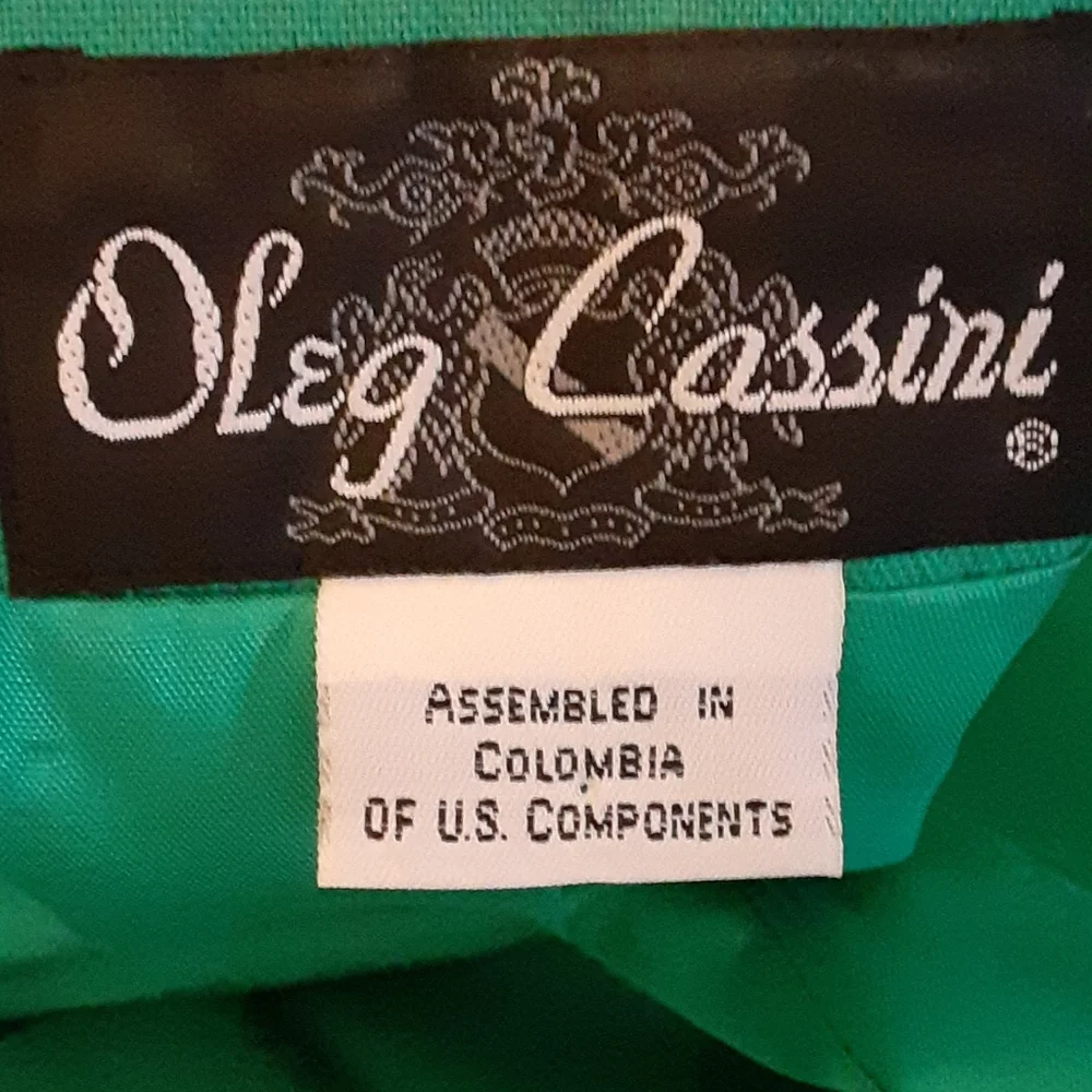 Oleg Cassini jade green double breasted suit pencil skirt lined size 14 …EUC